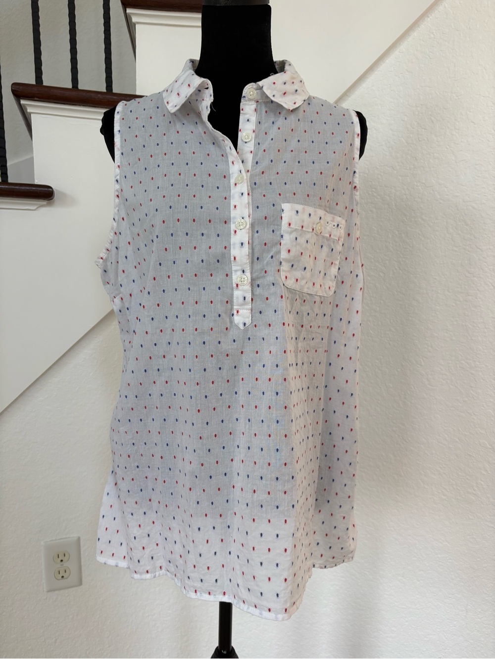 Columbia White Sleeveless Popover Tank with Red and Blue Dot Print